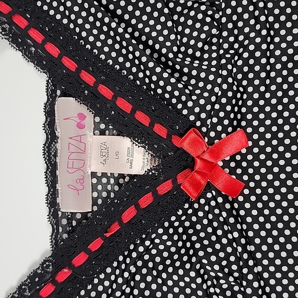 La Senza White Polka Dot Black Red Bow Adjustable Strap Stretchy Lace Size Large - Picture 7 of 14